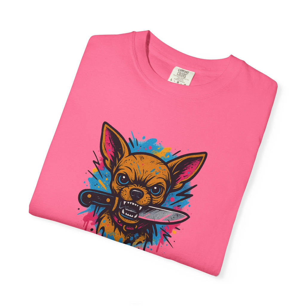 Knife-in-Mouth Chihuahua T-Shirt — Colorful Grunge Fox Graphic Tee