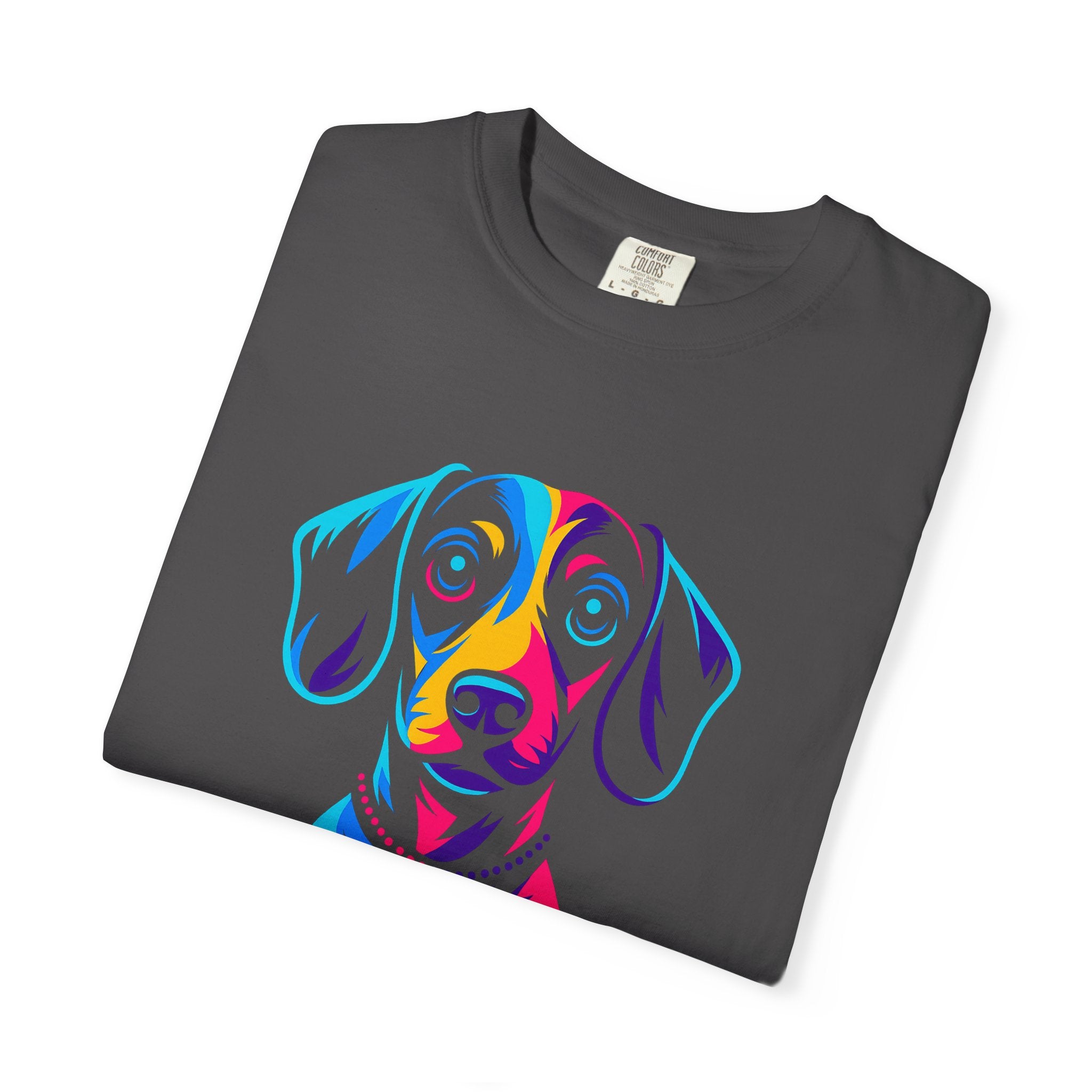 Colorful Dachshund Portrait T-Shirt — Vibrant Pop Art Dog Tee for Dog Lovers