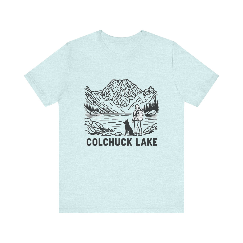 Outdoor Adventures Tee, Colchuck Lake Graphic Shirt, Dog Lover Gift, Hiking Outfit, Camping Wear, Unisex Short Sleeve Tee