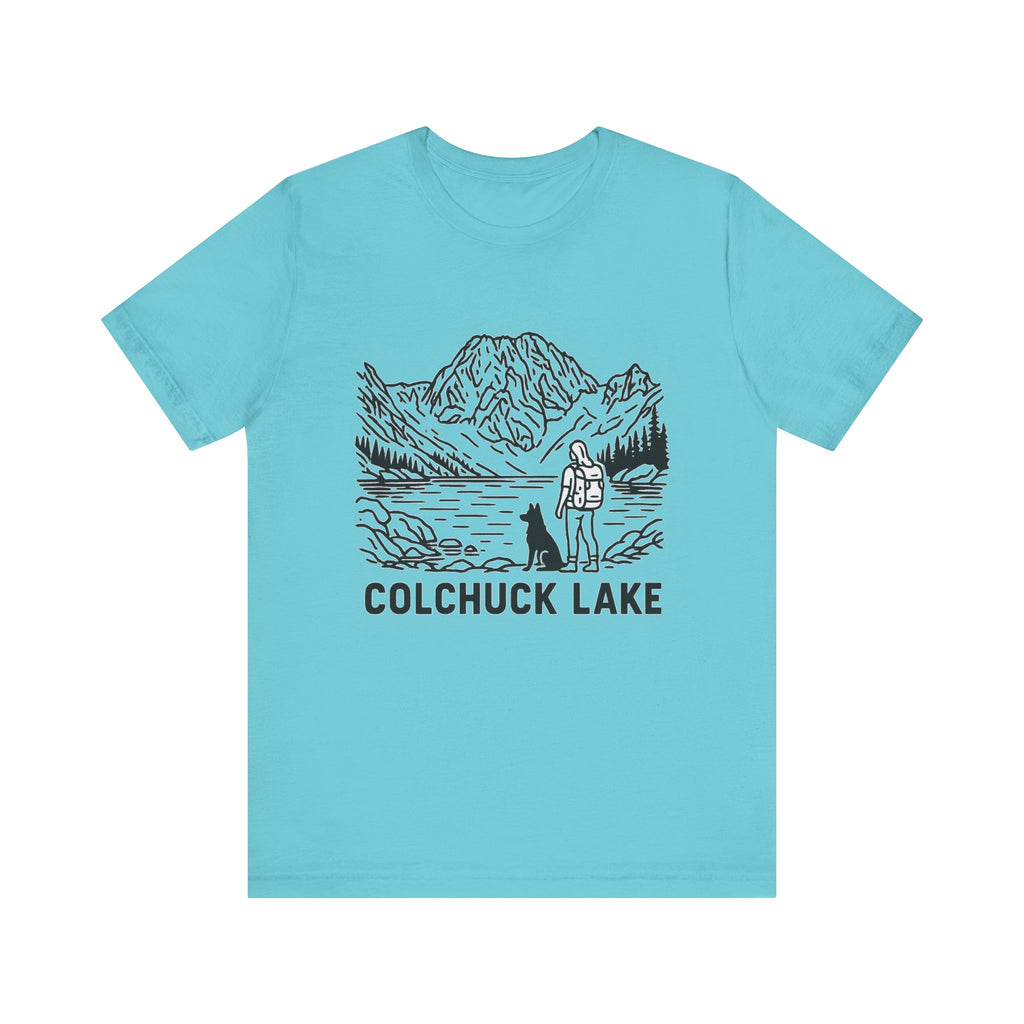 Outdoor Adventures Tee, Colchuck Lake Graphic Shirt, Dog Lover Gift, Hiking Outfit, Camping Wear, Unisex Short Sleeve Tee