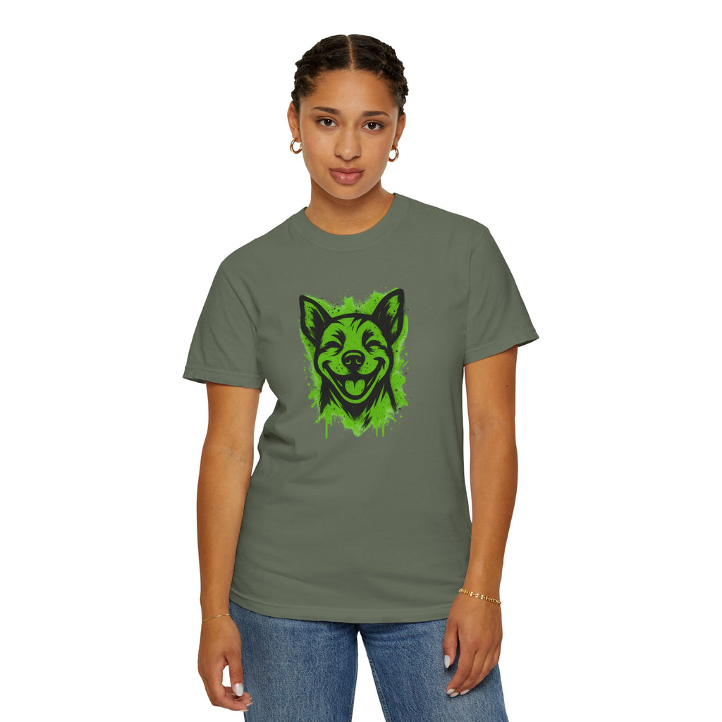 Happy Pitbull T-Shirt — Neon Green Smiling Dog Graphic Tee