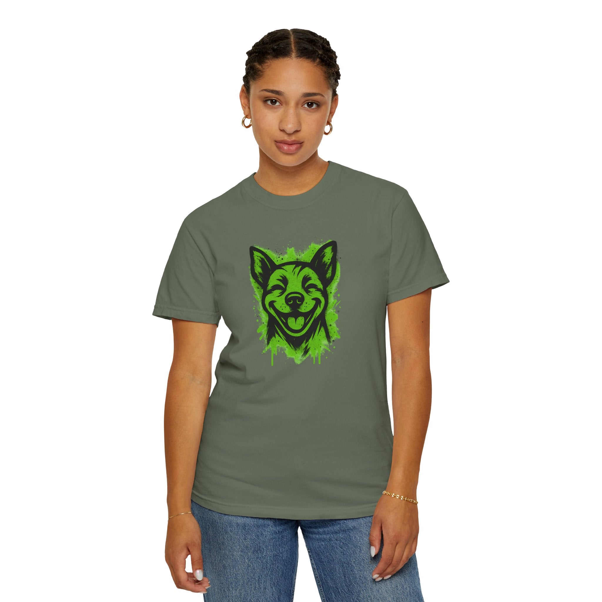 Happy Pitbull T-Shirt — Neon Green Smiling Dog Graphic Tee