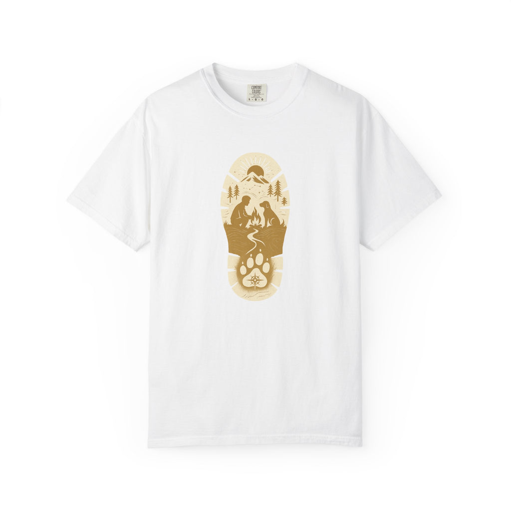 Adventure Pawprint T-Shirt — Mountain Trail Dog Silhouette Graphic