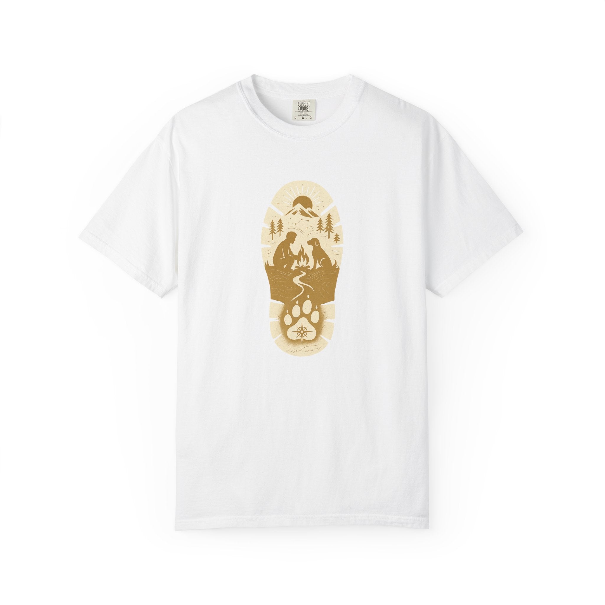 Adventure Pawprint T-Shirt — Mountain Trail Dog Silhouette Graphic