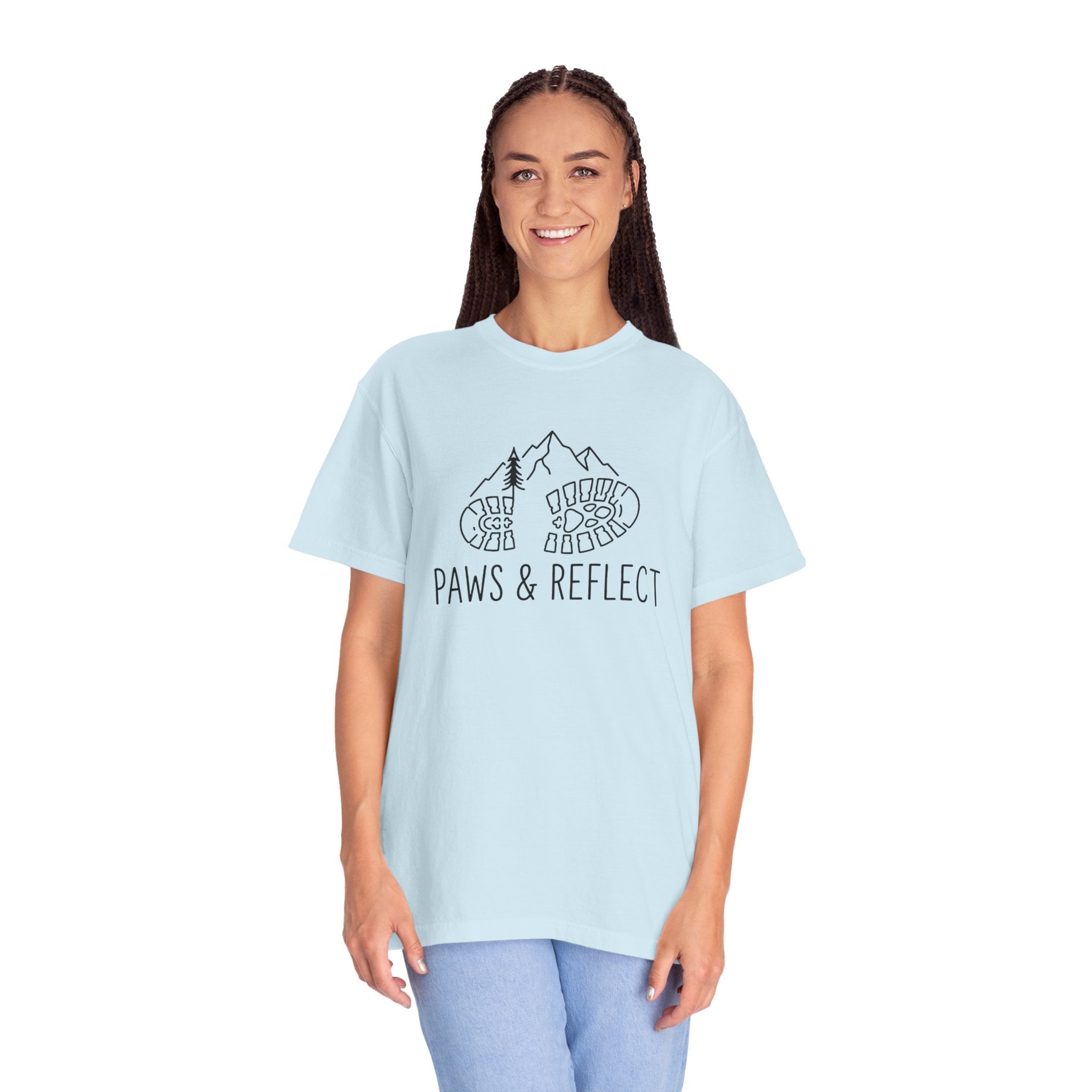 Paws & Reflect Hiking T-Shirt — Dog Paw Trail Graphic Tee