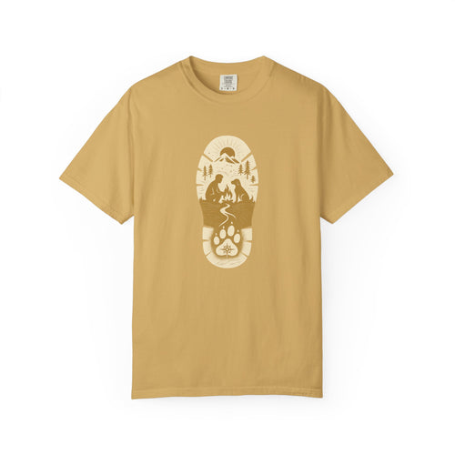 Adventure Pawprint T-Shirt — Mountain Trail Dog Silhouette Graphic
