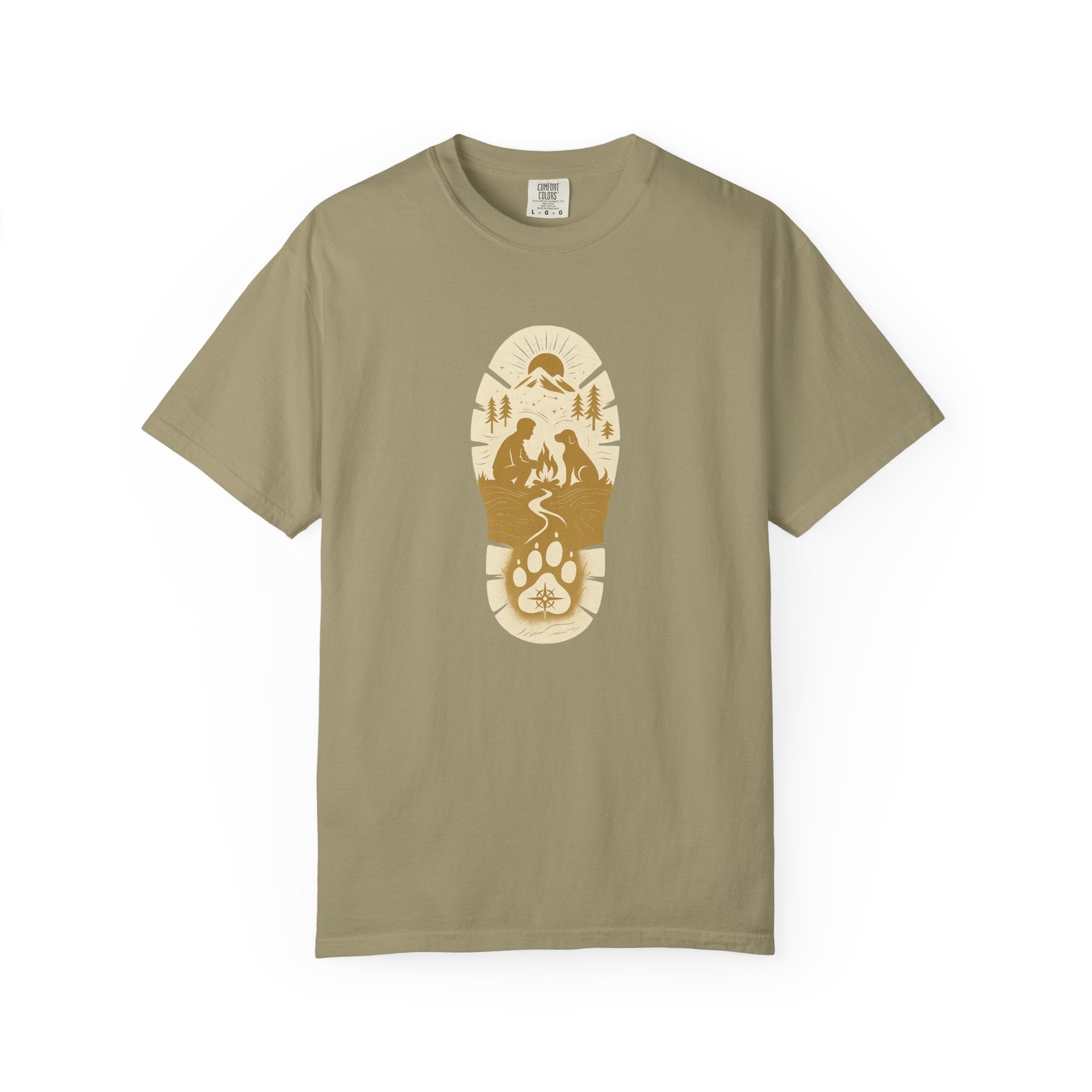 Adventure Pawprint T-Shirt — Mountain Trail Dog Silhouette Graphic