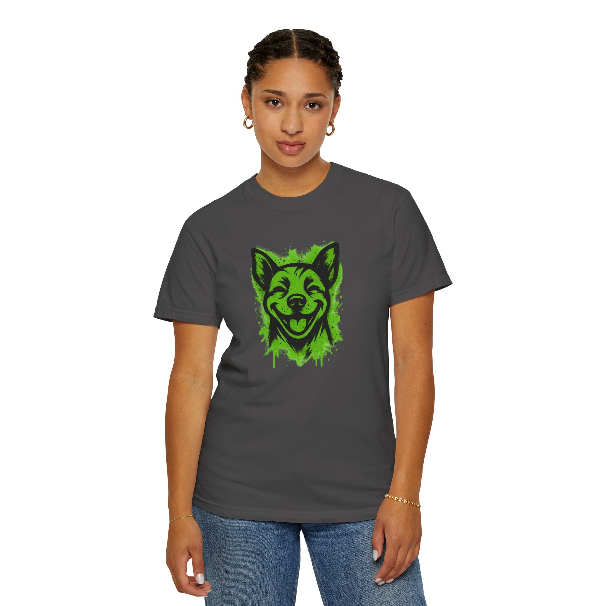 Happy Pitbull T-Shirt — Neon Green Smiling Dog Graphic Tee