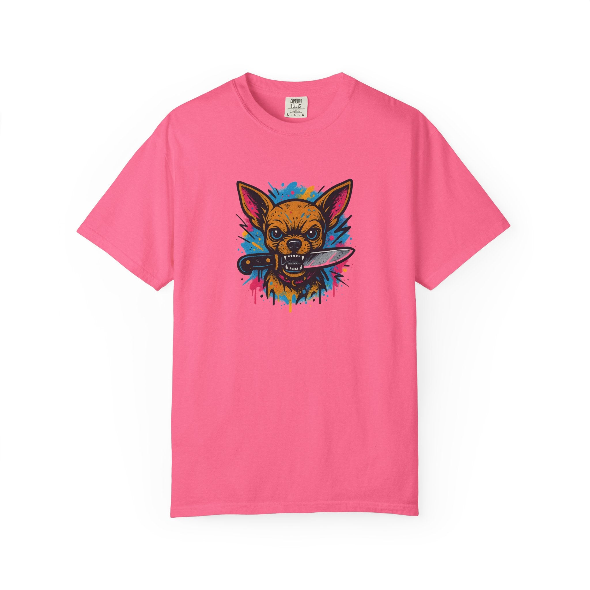 Knife-in-Mouth Chihuahua T-Shirt — Colorful Grunge Fox Graphic Tee