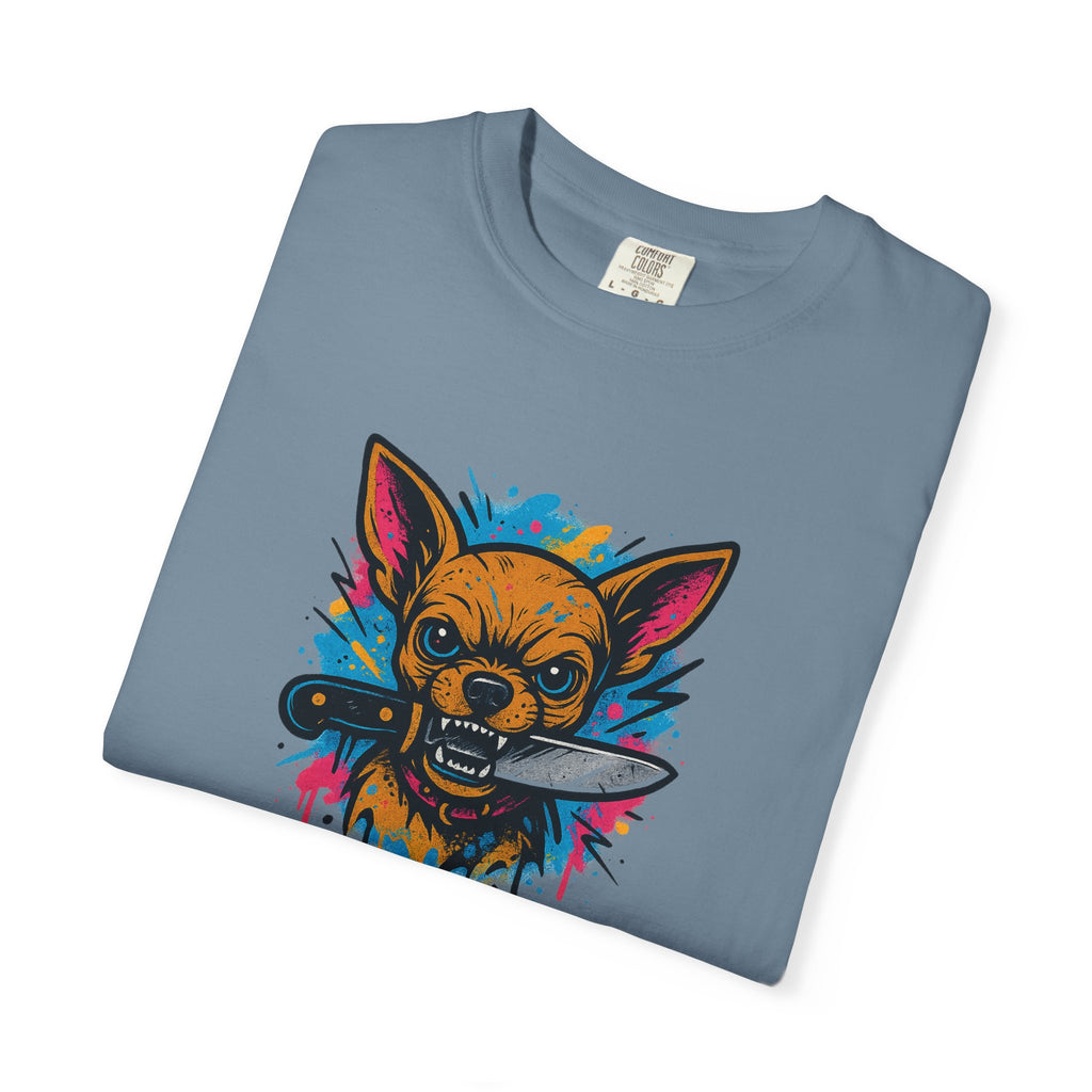 Knife-in-Mouth Chihuahua T-Shirt — Colorful Grunge Fox Graphic Tee