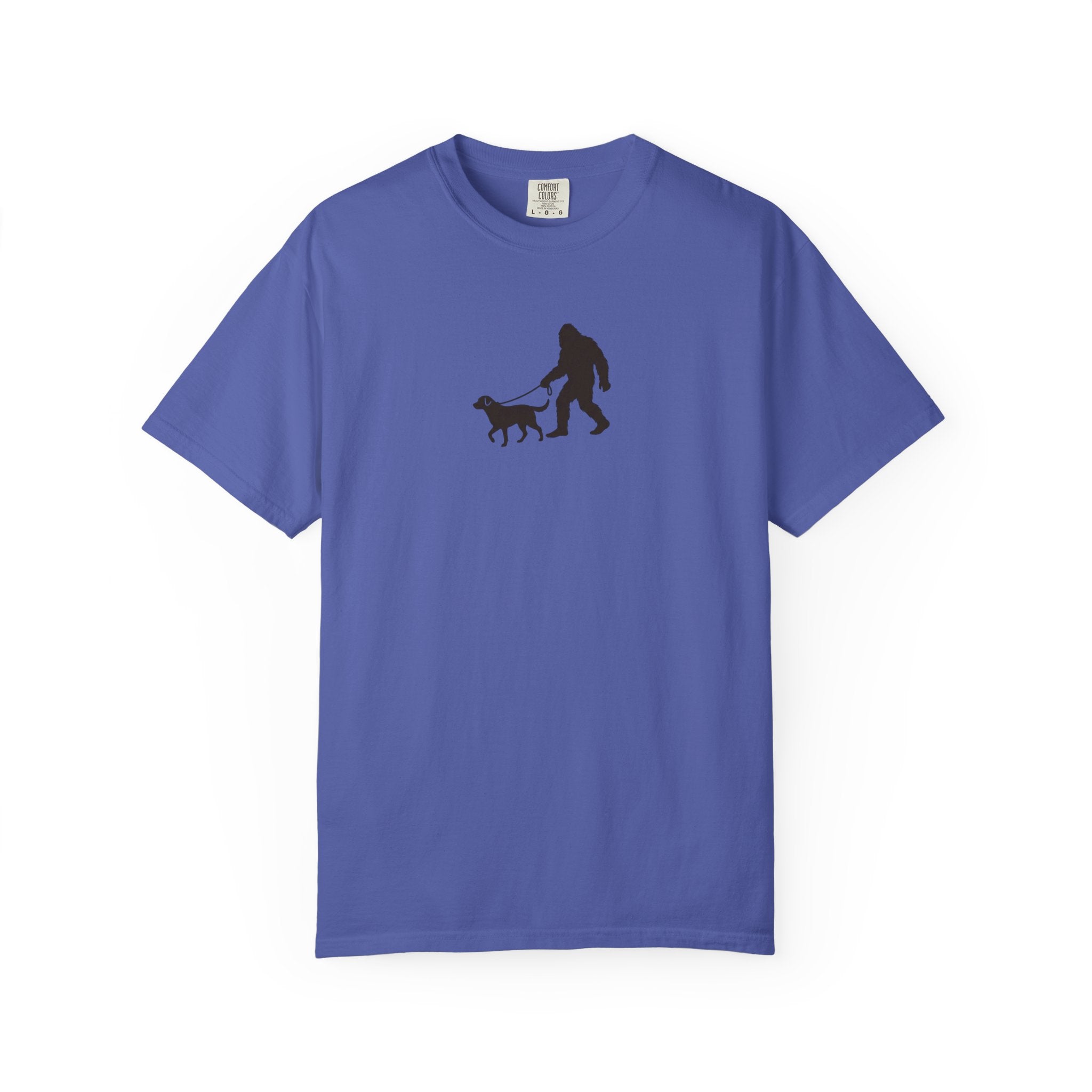 Bigfoot Walking Dog T-Shirt — Sasquatch Silhouette Tee for Cryptid Lovers