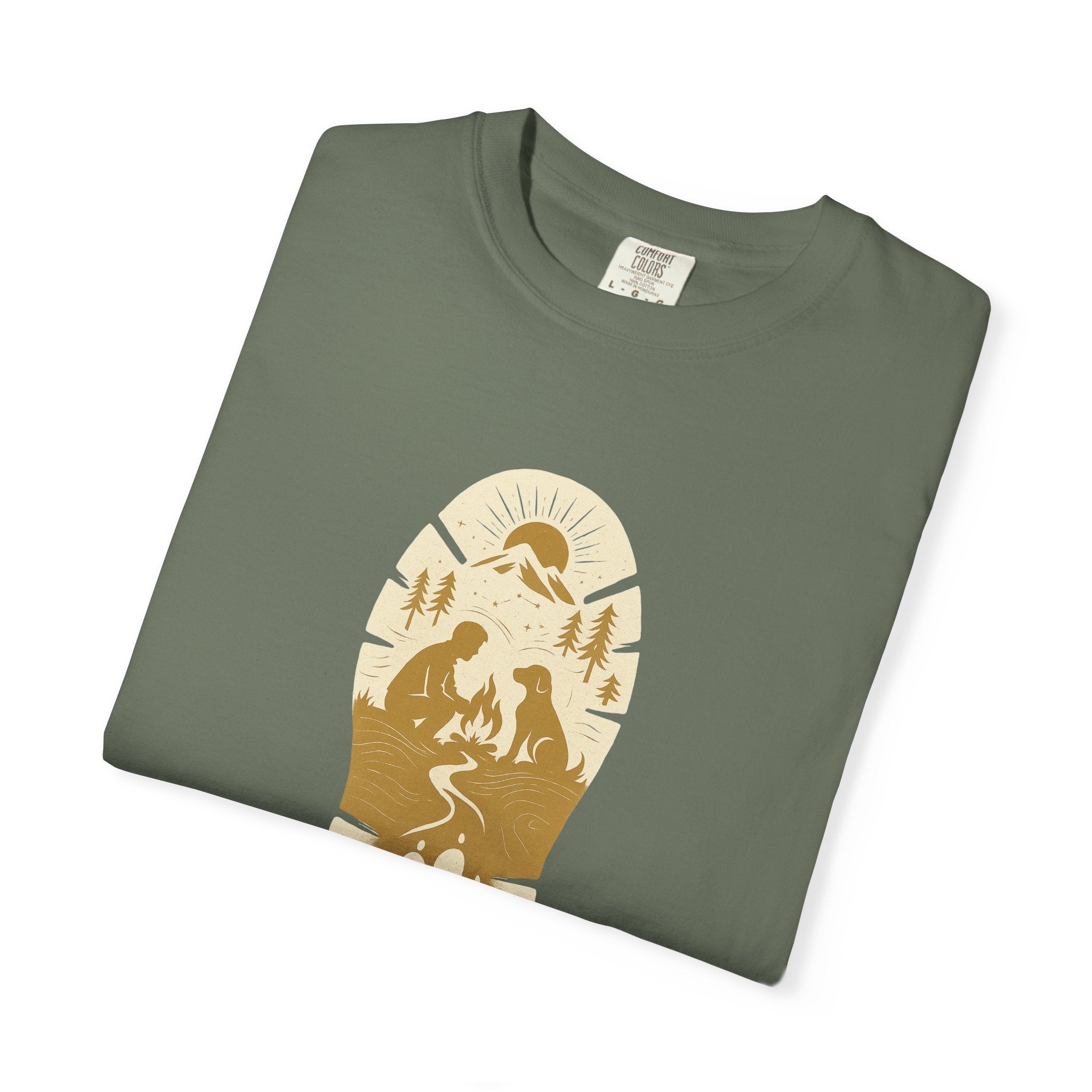 Adventure Pawprint T-Shirt — Mountain Trail Dog Silhouette Graphic