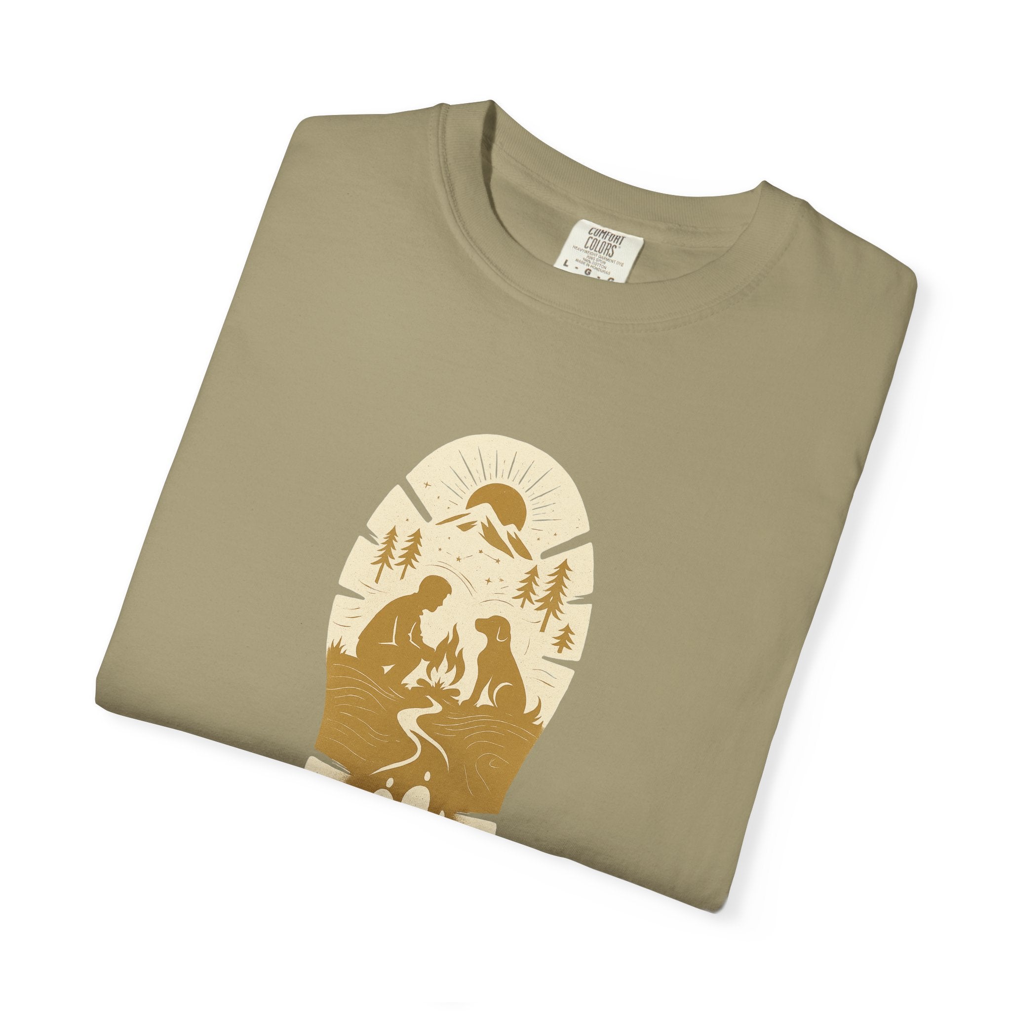 Adventure Pawprint T-Shirt — Mountain Trail Dog Silhouette Graphic