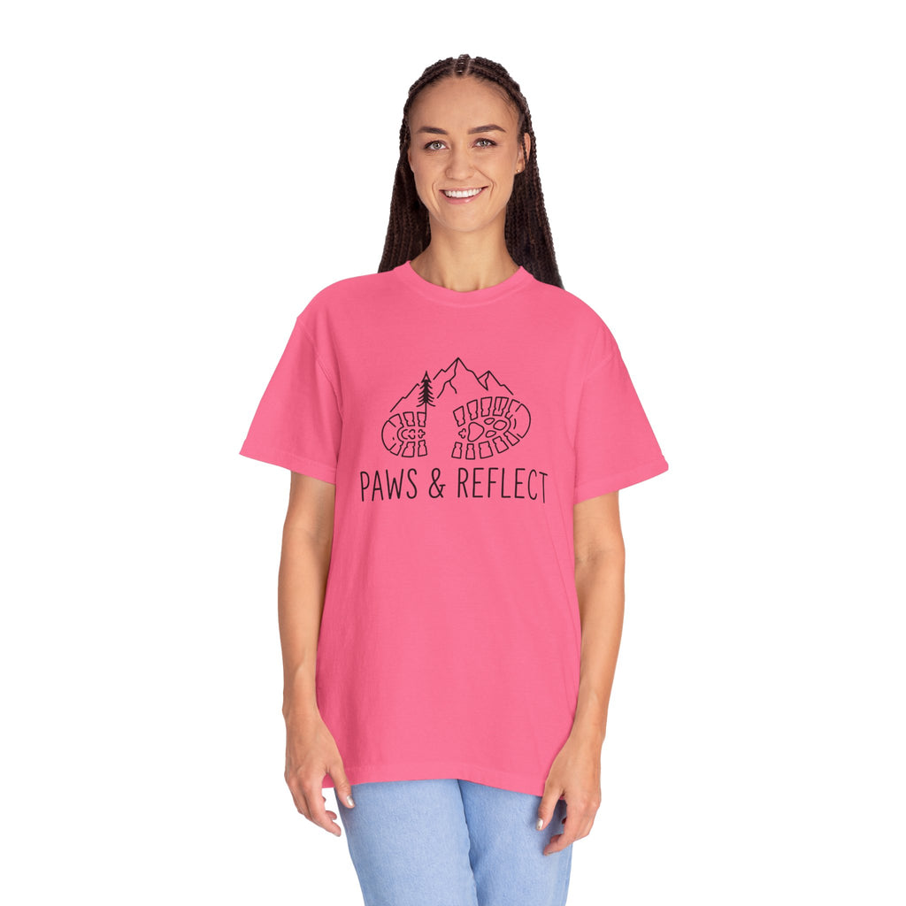 Paws & Reflect Hiking T-Shirt — Dog Paw Trail Graphic Tee