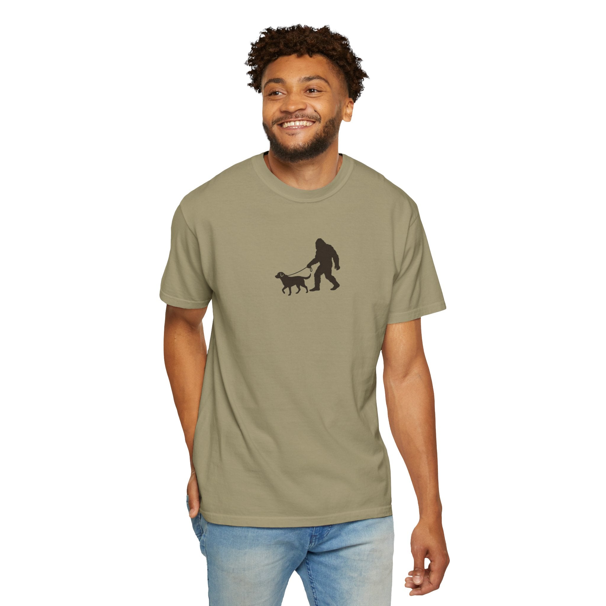 Bigfoot Walking Dog T-Shirt — Sasquatch Silhouette Tee for Cryptid Lovers