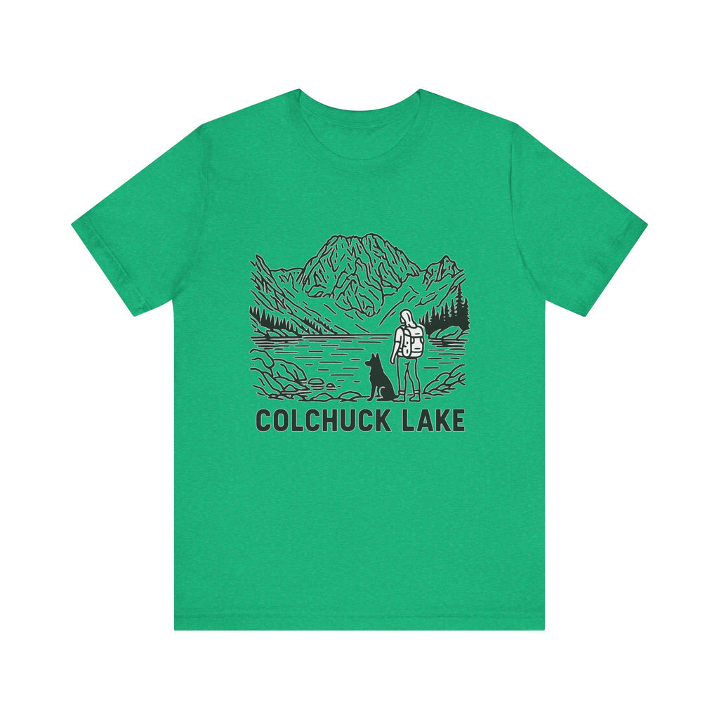 Outdoor Adventures Tee, Colchuck Lake Graphic Shirt, Dog Lover Gift, Hiking Outfit, Camping Wear, Unisex Short Sleeve Tee