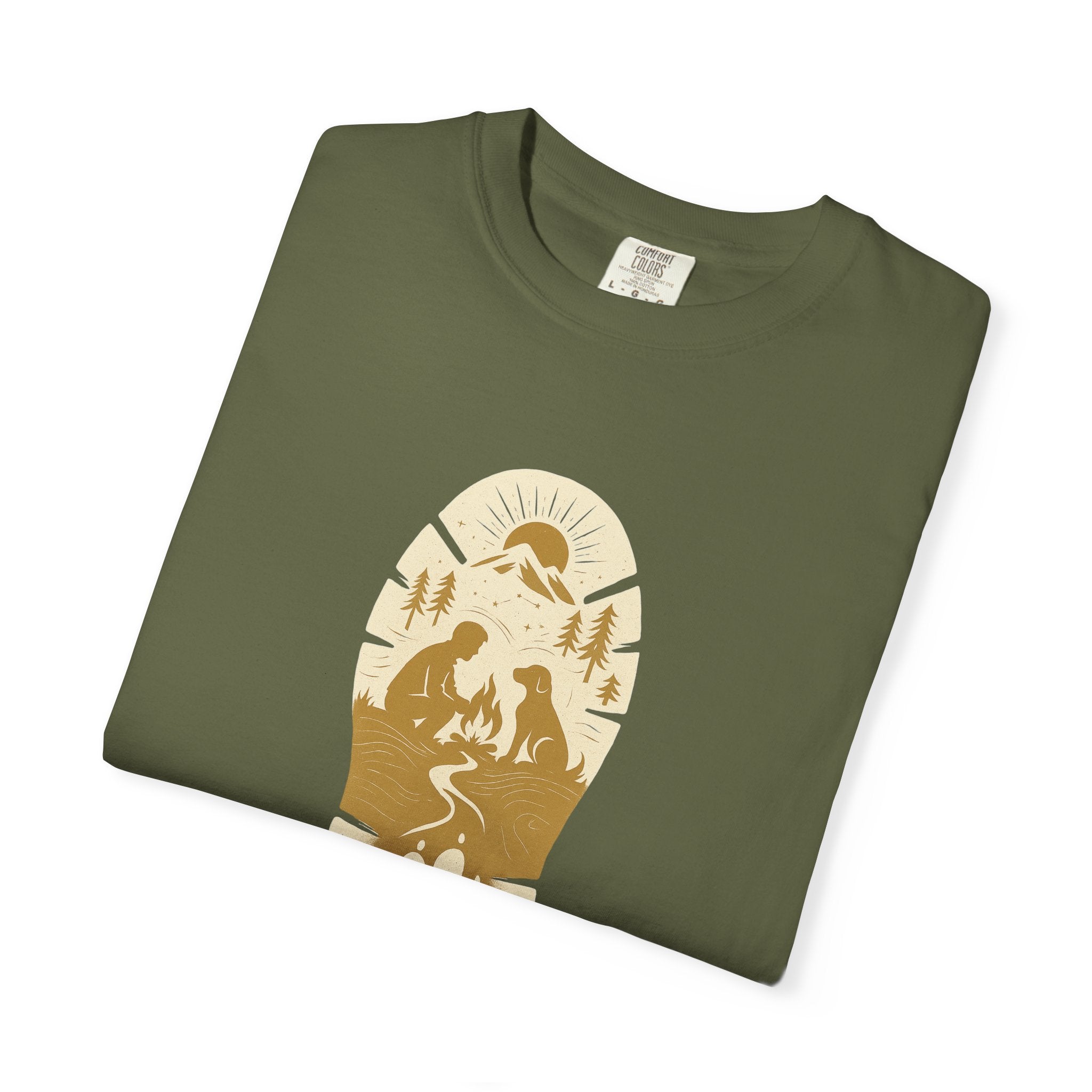 Adventure Pawprint T-Shirt — Mountain Trail Dog Silhouette Graphic