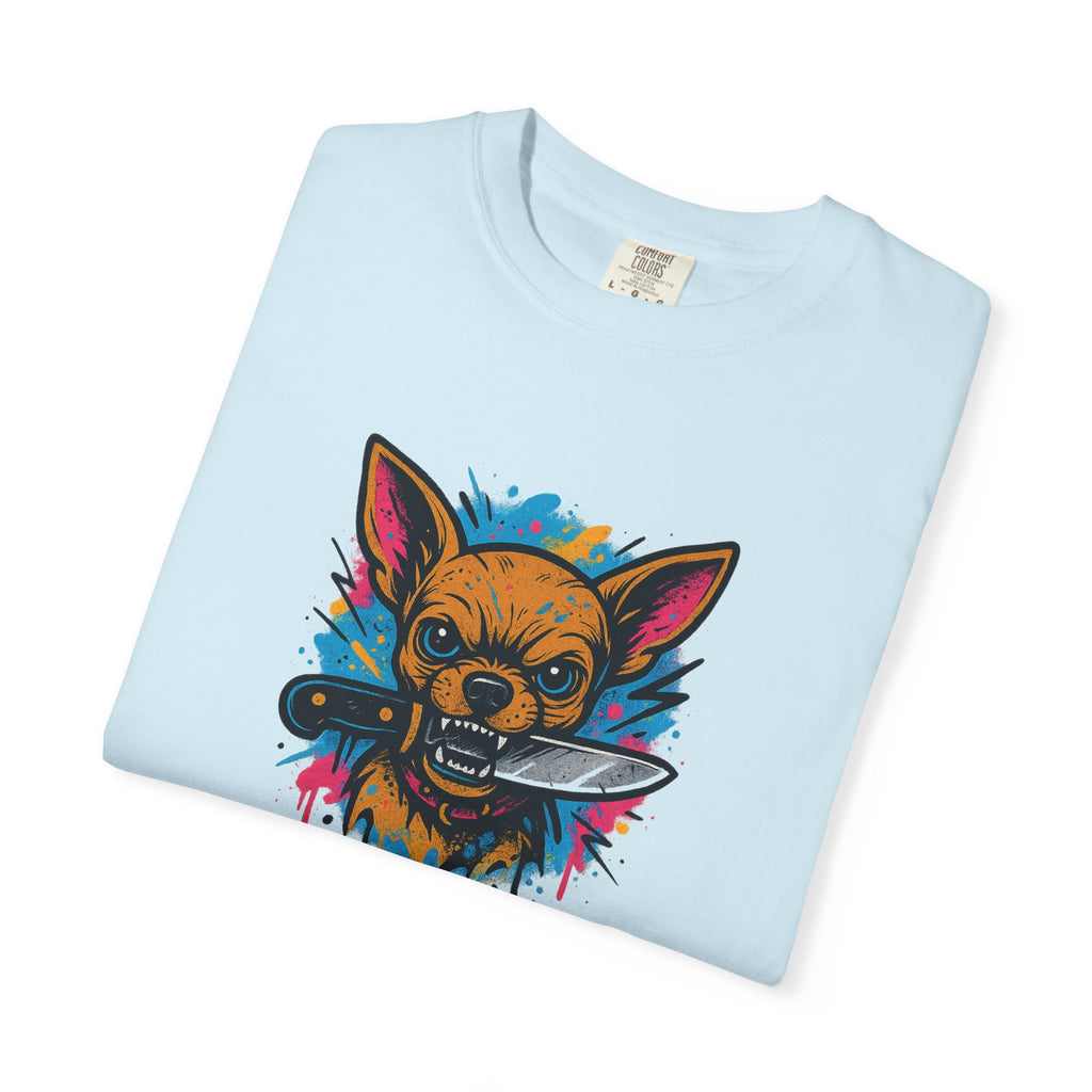 Knife-in-Mouth Chihuahua T-Shirt — Colorful Grunge Fox Graphic Tee