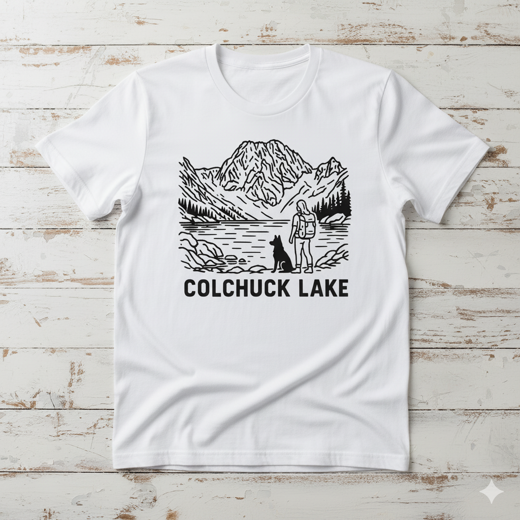 Outdoor Adventures Tee, Colchuck Lake Graphic Shirt, Dog Lover Gift, Hiking Outfit, Camping Wear, Unisex Short Sleeve Tee