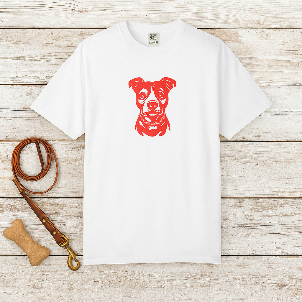 Pitbull Portrait T‑Shirt — Red Dog Graphic Tee for Pet Lovers