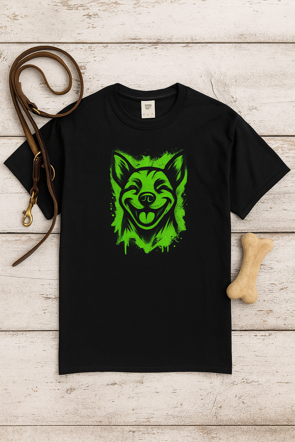 Happy Pitbull T-Shirt — Neon Green Smiling Dog Graphic Tee
