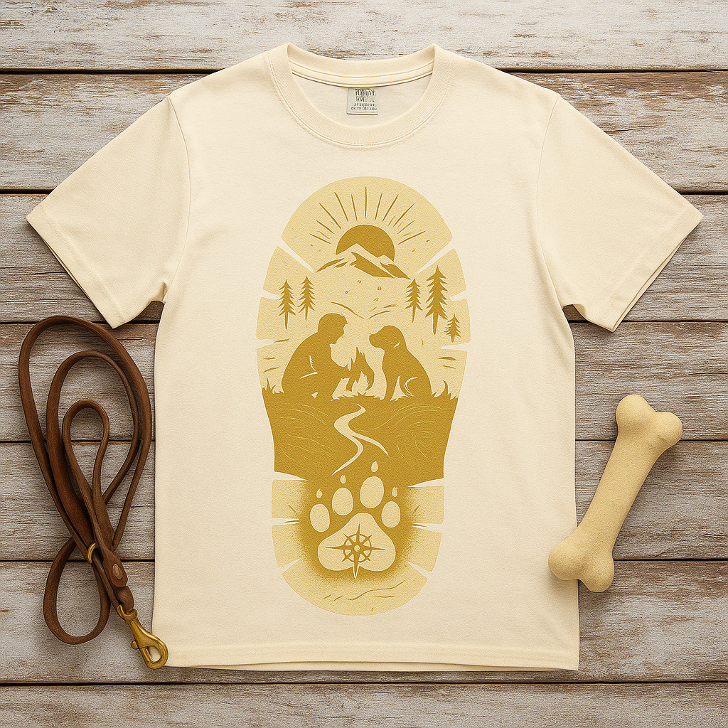 Adventure Pawprint T-Shirt — Mountain Trail Dog Silhouette Graphic