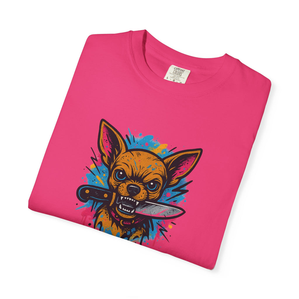 Knife-in-Mouth Chihuahua T-Shirt — Colorful Grunge Fox Graphic Tee