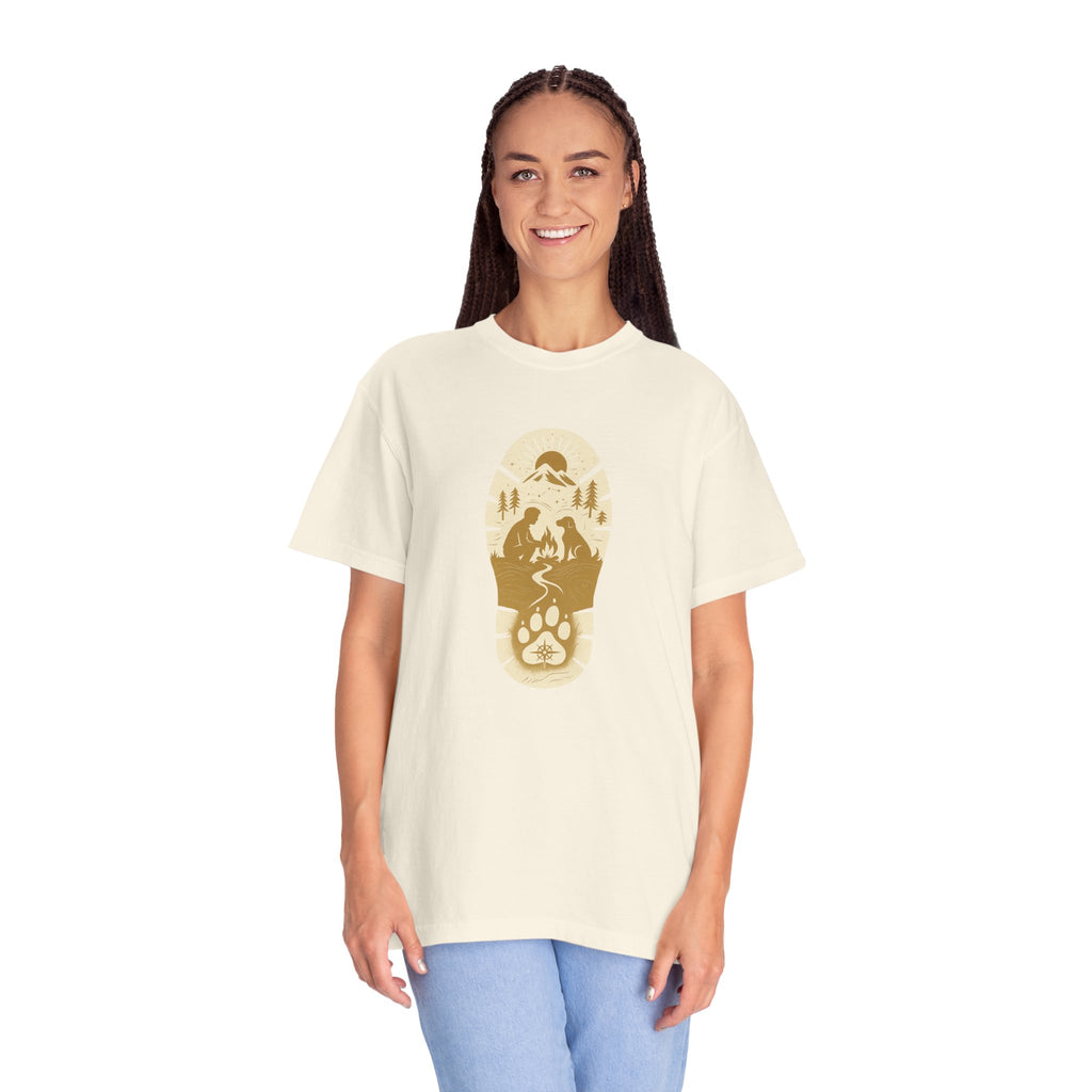 Adventure Pawprint T-Shirt — Mountain Trail Dog Silhouette Graphic
