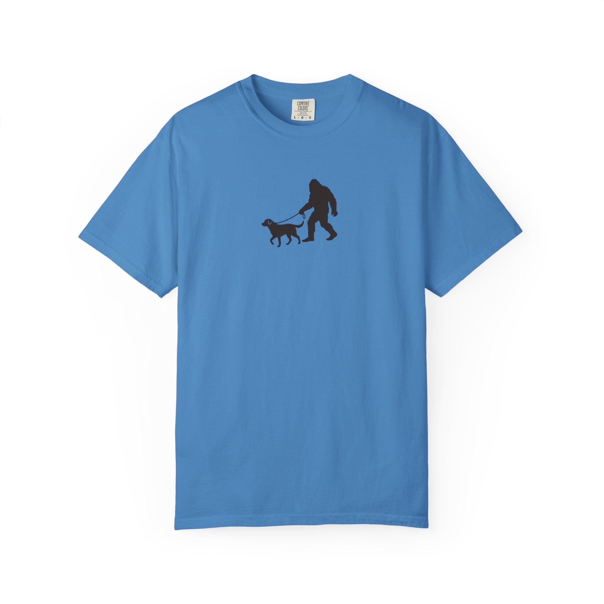 Bigfoot Walking Dog T-Shirt — Sasquatch Silhouette Tee for Cryptid Lovers