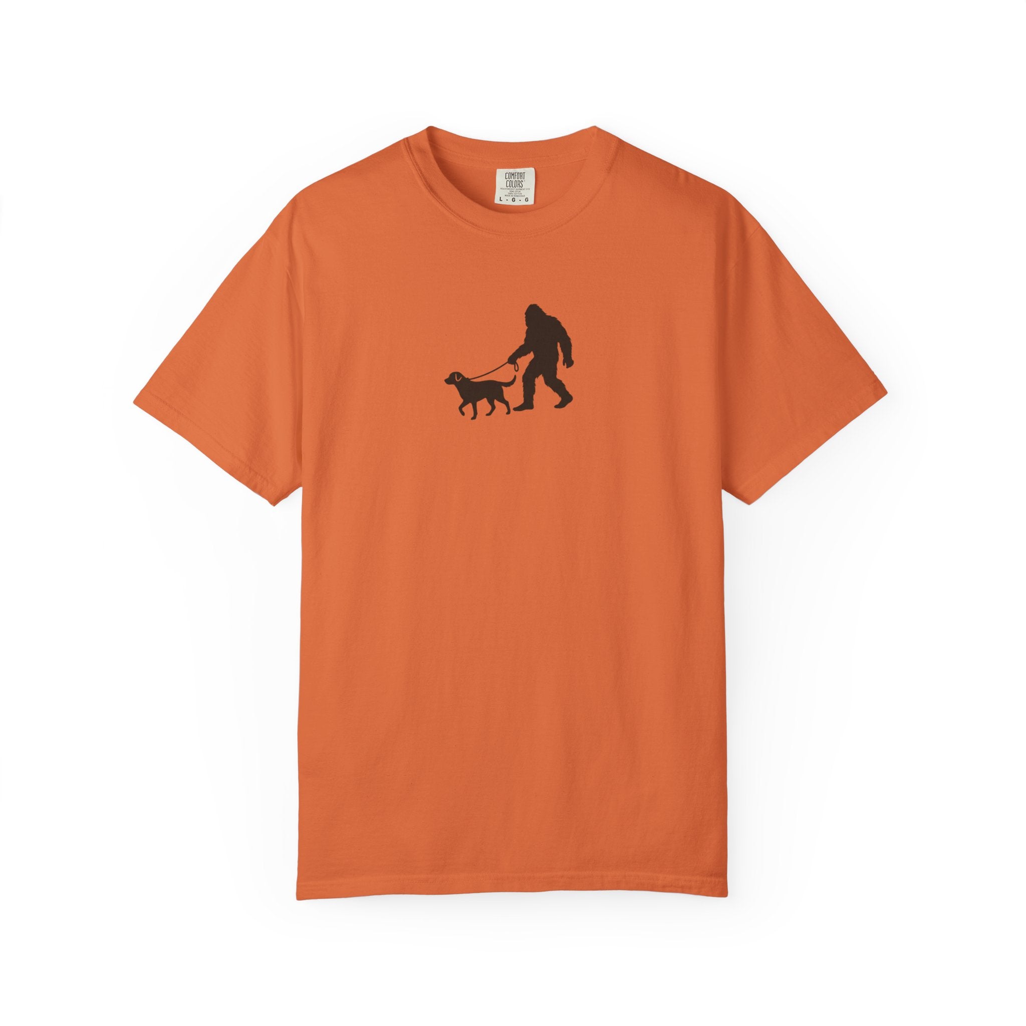 Bigfoot Walking Dog T-Shirt — Sasquatch Silhouette Tee for Cryptid Lovers