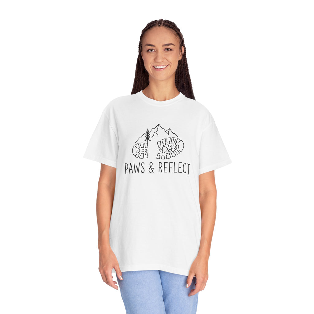 Paws & Reflect Hiking T-Shirt — Dog Paw Trail Graphic Tee