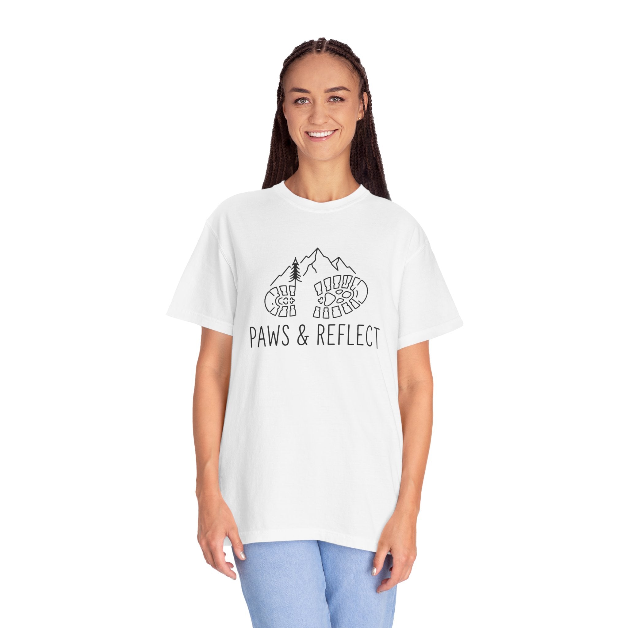 Paws & Reflect Hiking T-Shirt — Dog Paw Trail Graphic Tee