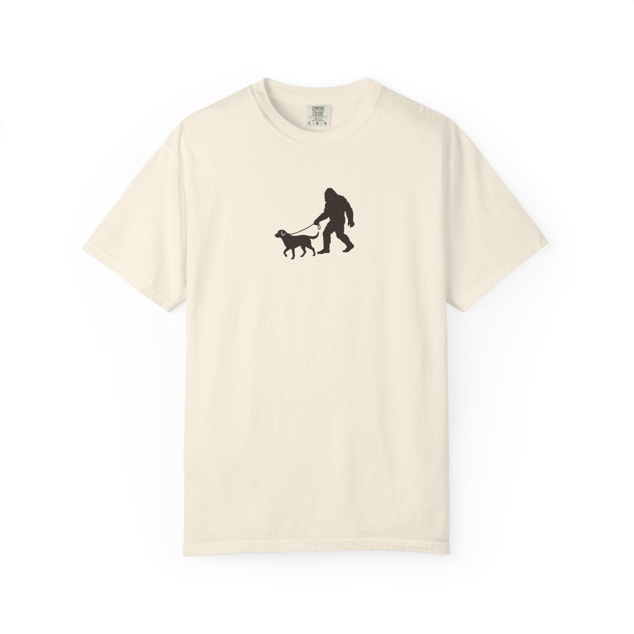 Bigfoot Walking Dog T-Shirt — Sasquatch Silhouette Tee for Cryptid Lovers