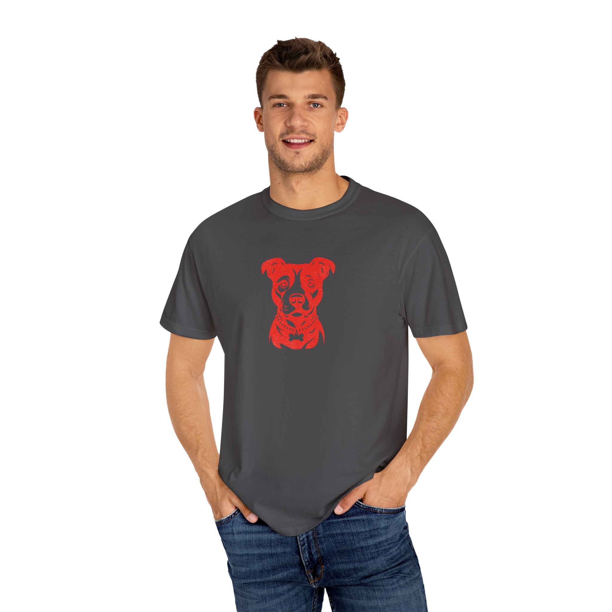 Pitbull Portrait T‑Shirt — Red Dog Graphic Tee for Pet Lovers