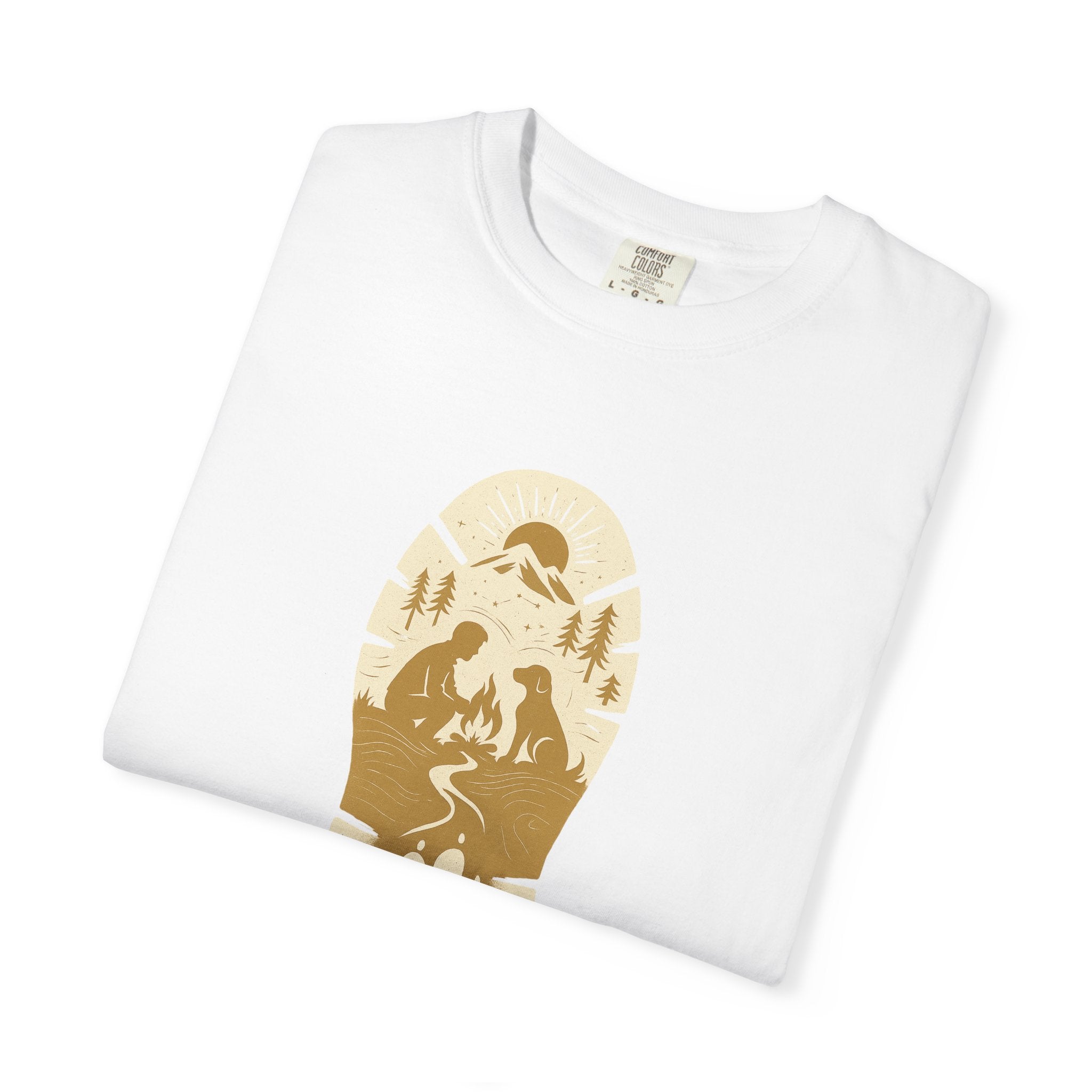 Adventure Pawprint T-Shirt — Mountain Trail Dog Silhouette Graphic