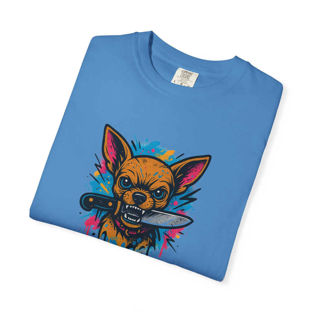 Knife-in-Mouth Chihuahua T-Shirt — Colorful Grunge Fox Graphic Tee