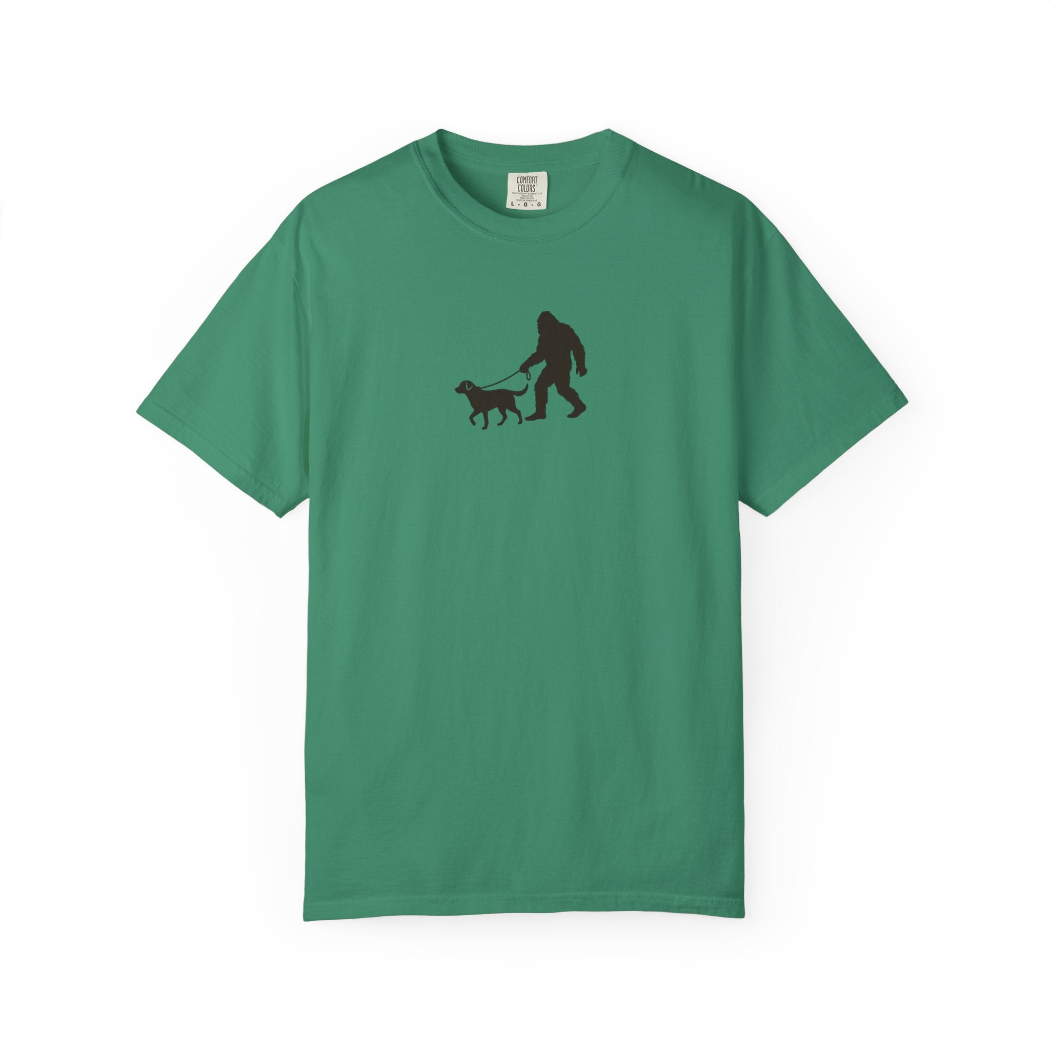 Bigfoot Walking Dog T-Shirt — Sasquatch Silhouette Tee for Cryptid Lovers