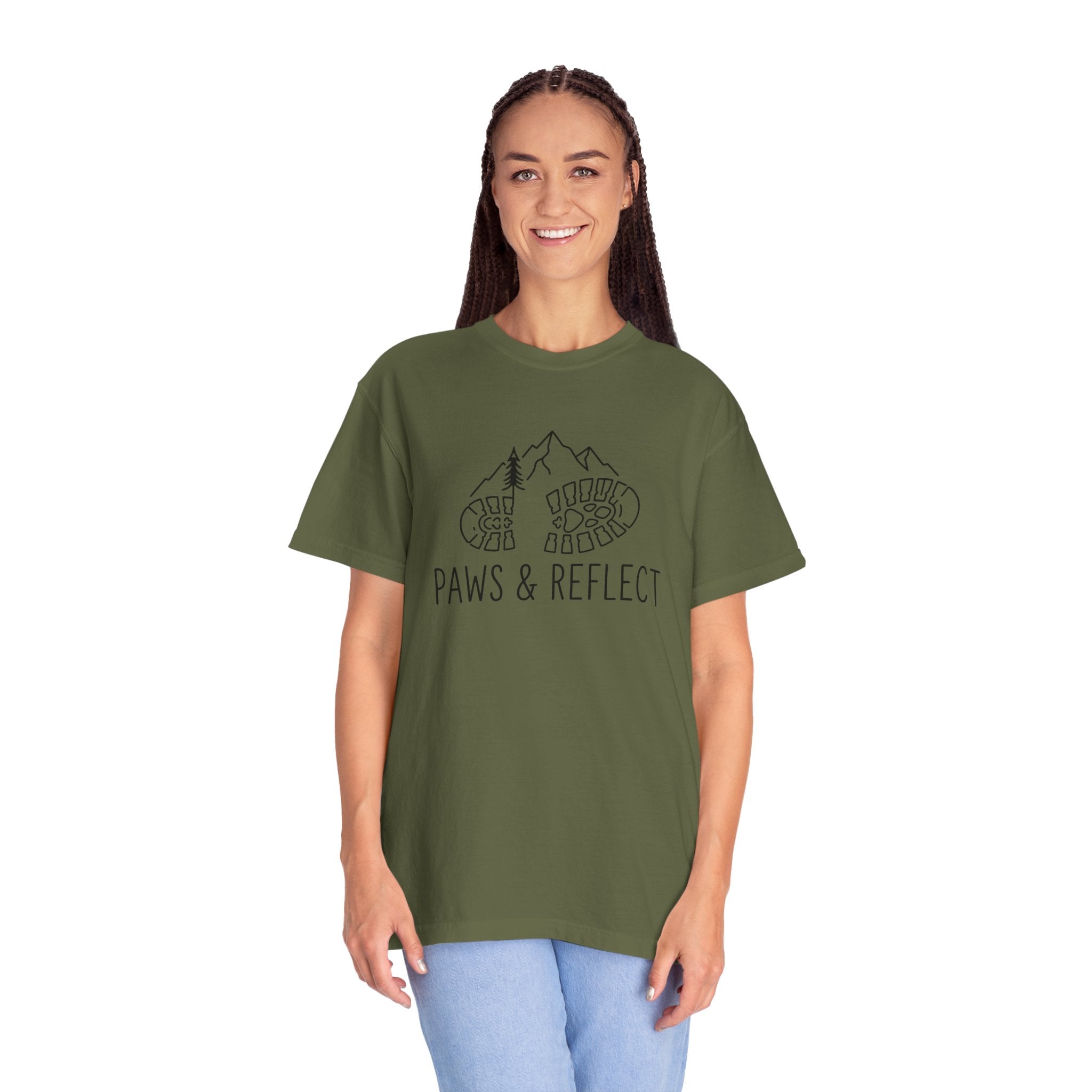 Paws & Reflect Hiking T-Shirt — Dog Paw Trail Graphic Tee