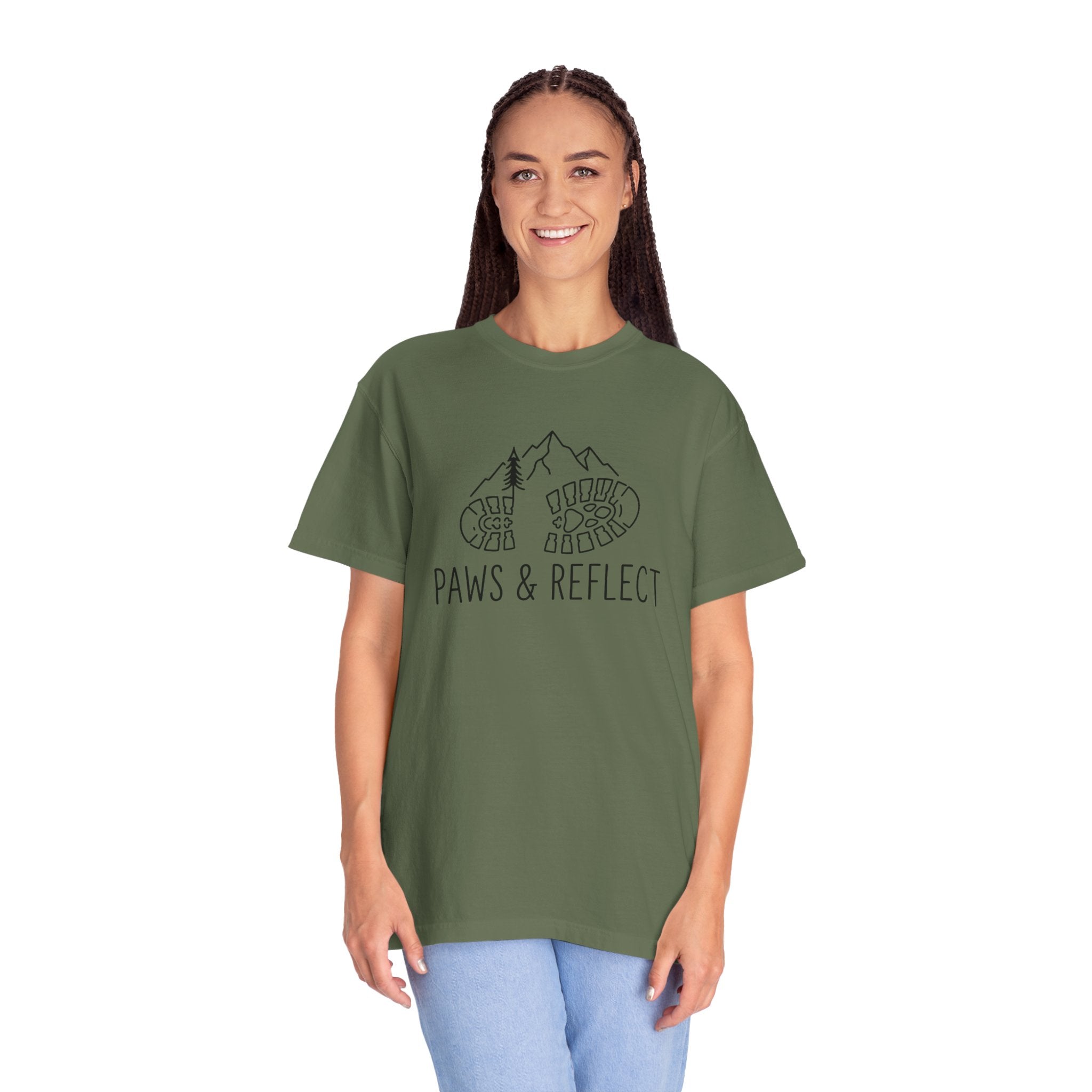Paws & Reflect Hiking T-Shirt — Dog Paw Trail Graphic Tee