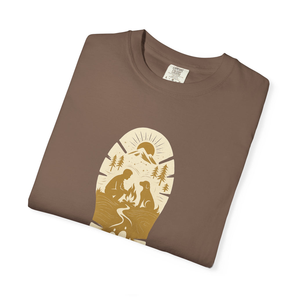 Adventure Pawprint T-Shirt — Mountain Trail Dog Silhouette Graphic
