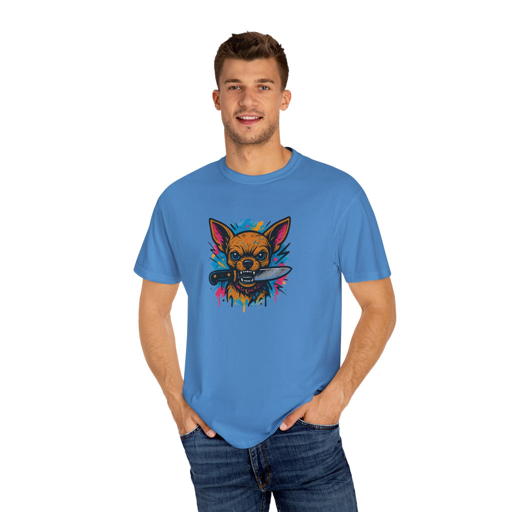 Knife-in-Mouth Chihuahua T-Shirt — Colorful Grunge Fox Graphic Tee