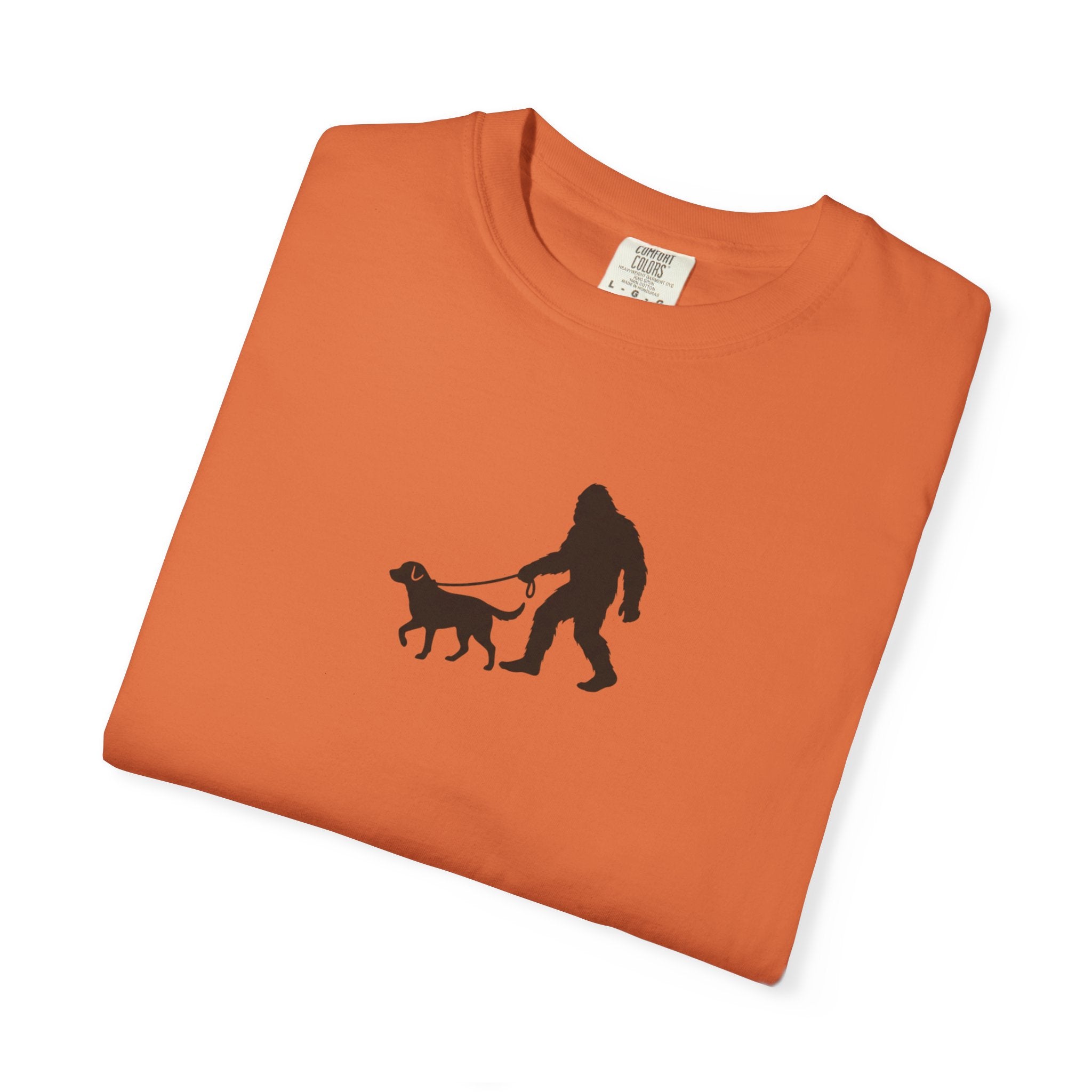 Bigfoot Walking Dog T-Shirt — Sasquatch Silhouette Tee for Cryptid Lovers