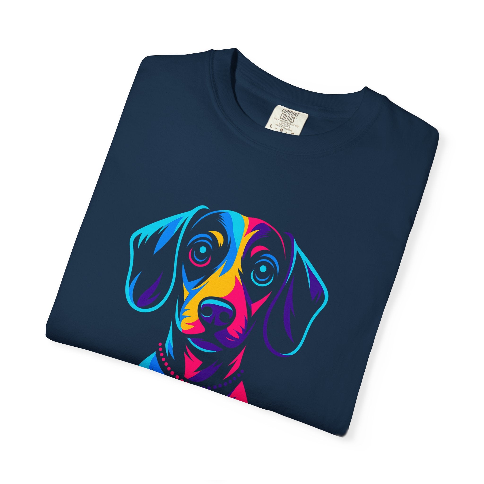 Colorful Dachshund Portrait T-Shirt — Vibrant Pop Art Dog Tee for Dog Lovers