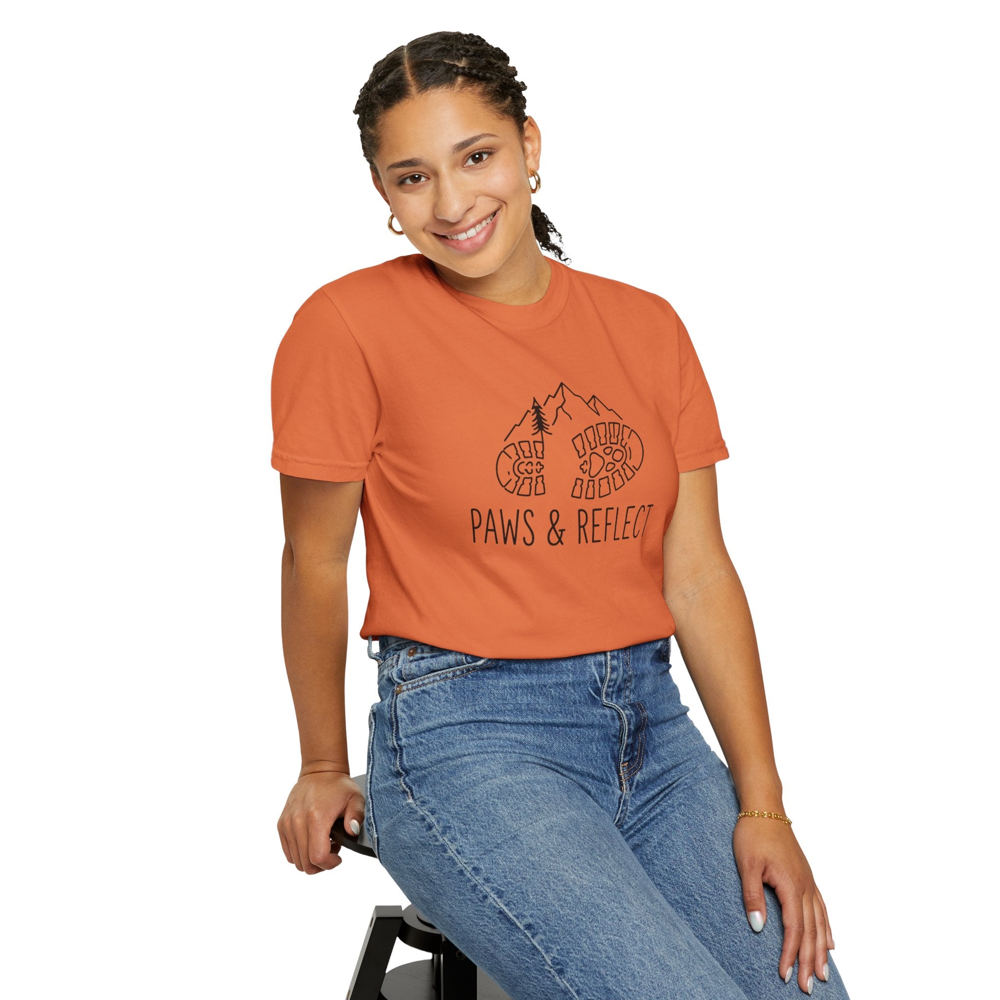 Paws & Reflect Hiking T-Shirt — Dog Paw Trail Graphic Tee