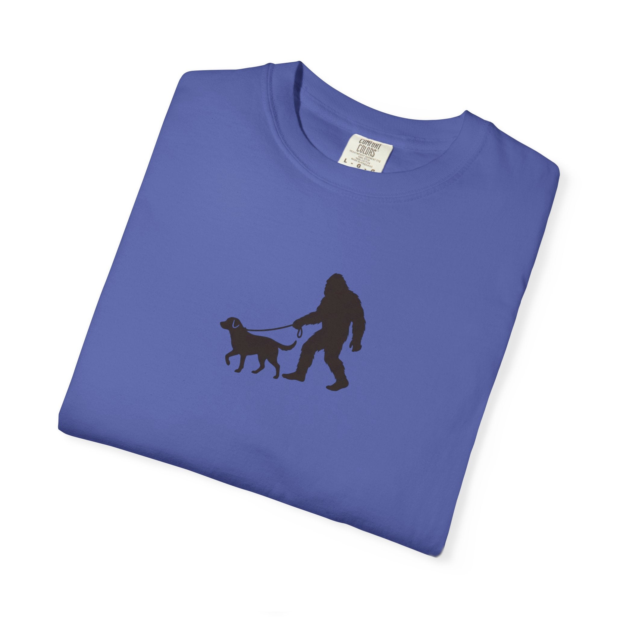 Bigfoot Walking Dog T-Shirt — Sasquatch Silhouette Tee for Cryptid Lovers