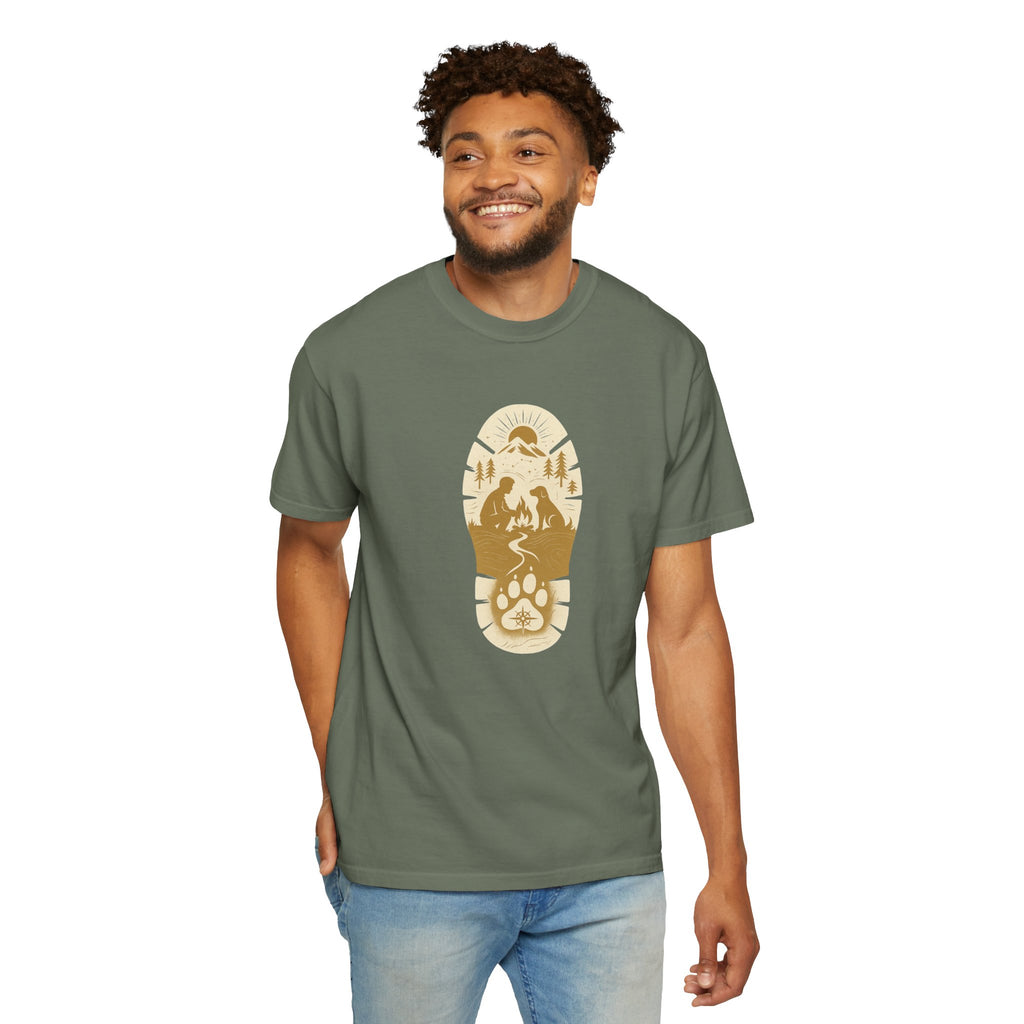 Adventure Pawprint T-Shirt — Mountain Trail Dog Silhouette Graphic