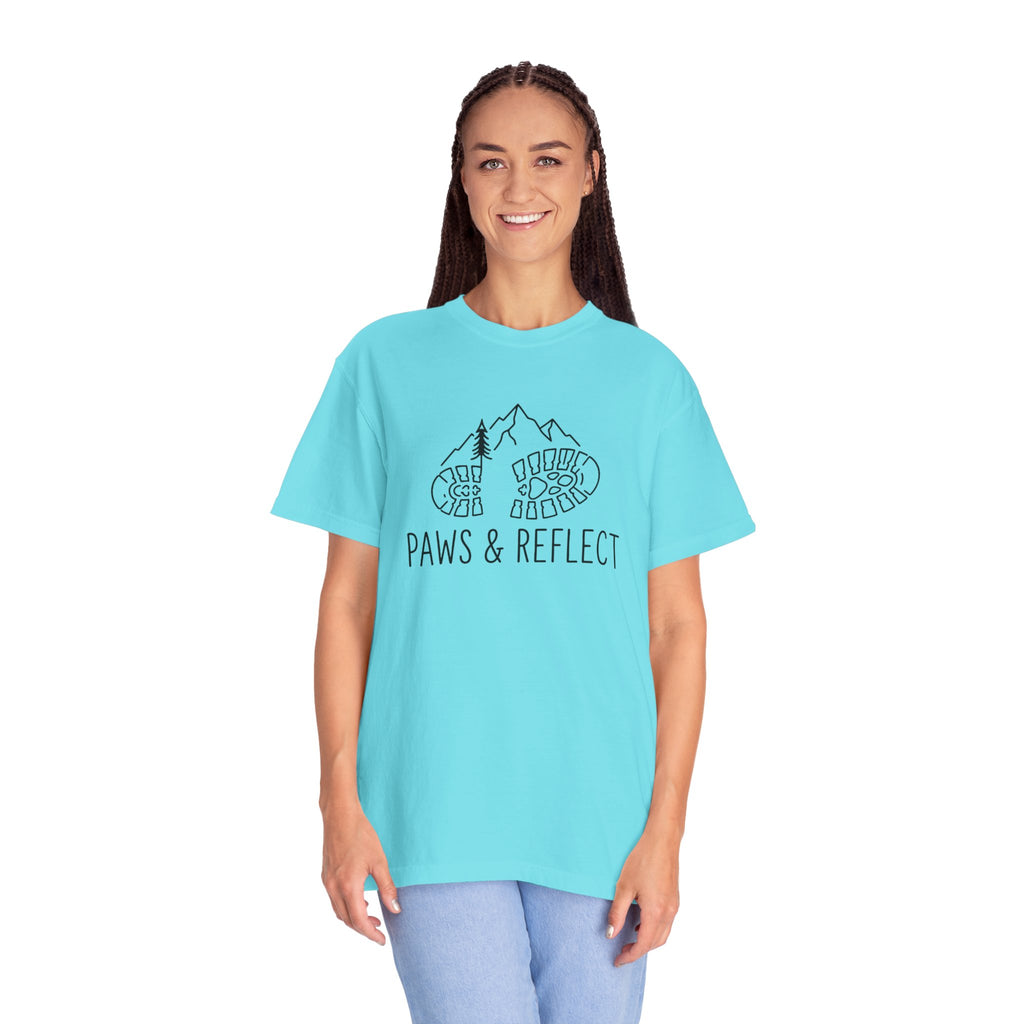 Paws & Reflect Hiking T-Shirt — Dog Paw Trail Graphic Tee