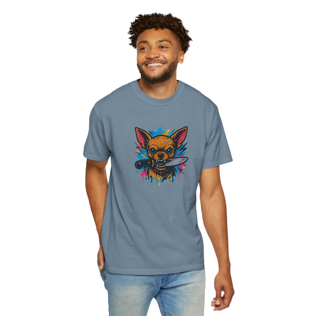 Knife-in-Mouth Chihuahua T-Shirt — Colorful Grunge Fox Graphic Tee