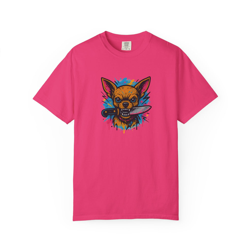 Knife-in-Mouth Chihuahua T-Shirt — Colorful Grunge Fox Graphic Tee